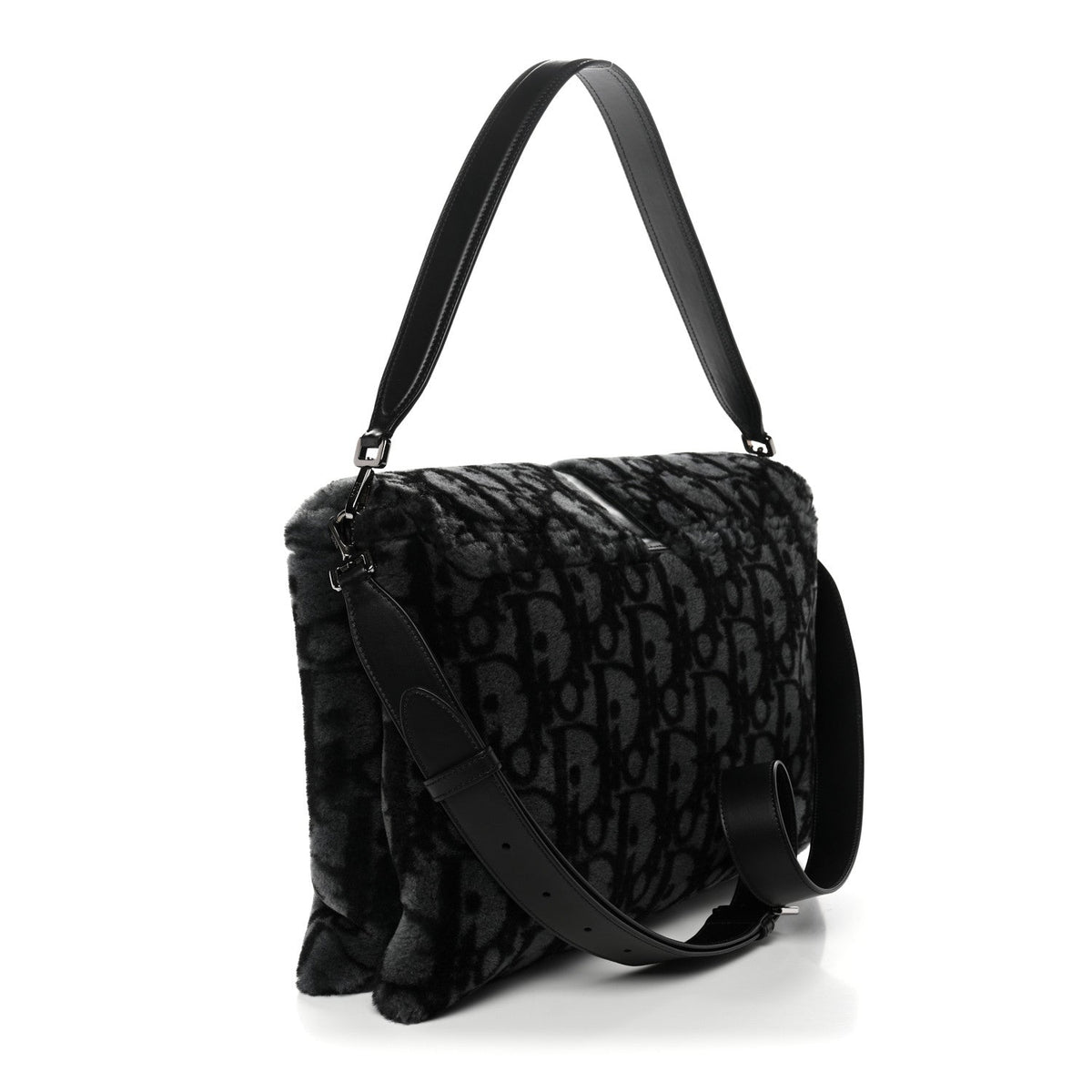 Oblique Mink Fur Saddle Soft Bag Dark Grey wholesalehk.shop