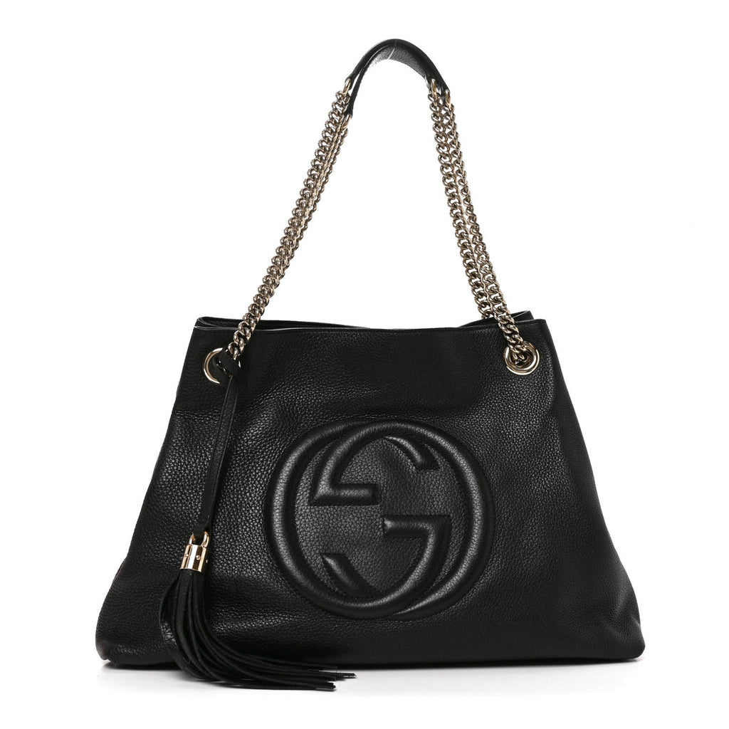 Pebbled Calfskin Medium Soho Chain Shoulder Bag Black wholesalehk.shop
