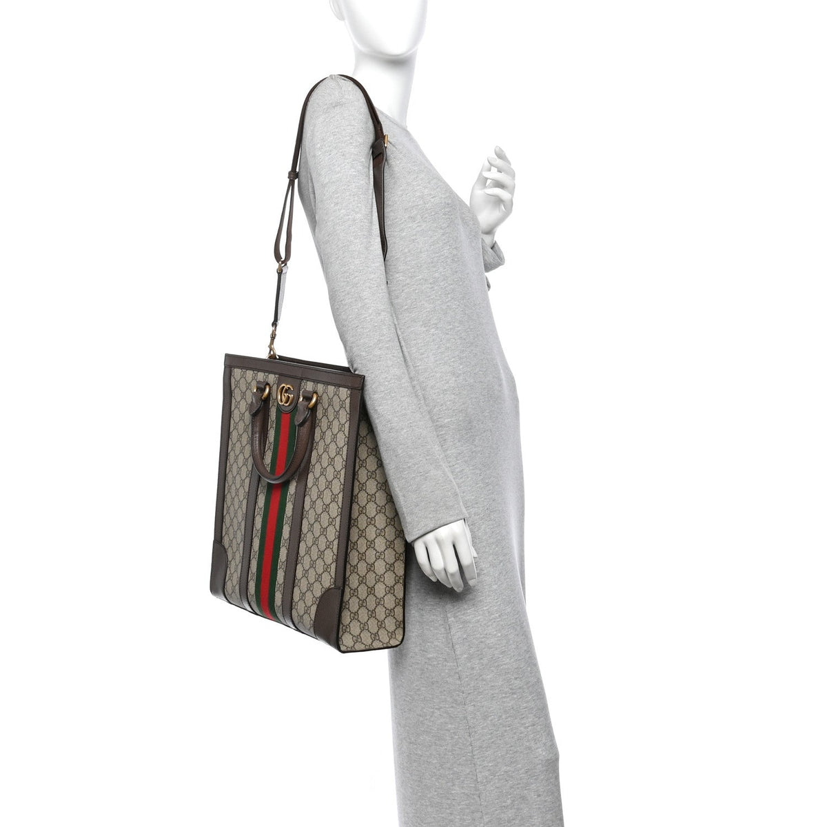 GG Supreme Monogram Web Textured Dollar Calfskin Medium Ophidia Tote Brown wholesalehk.shop