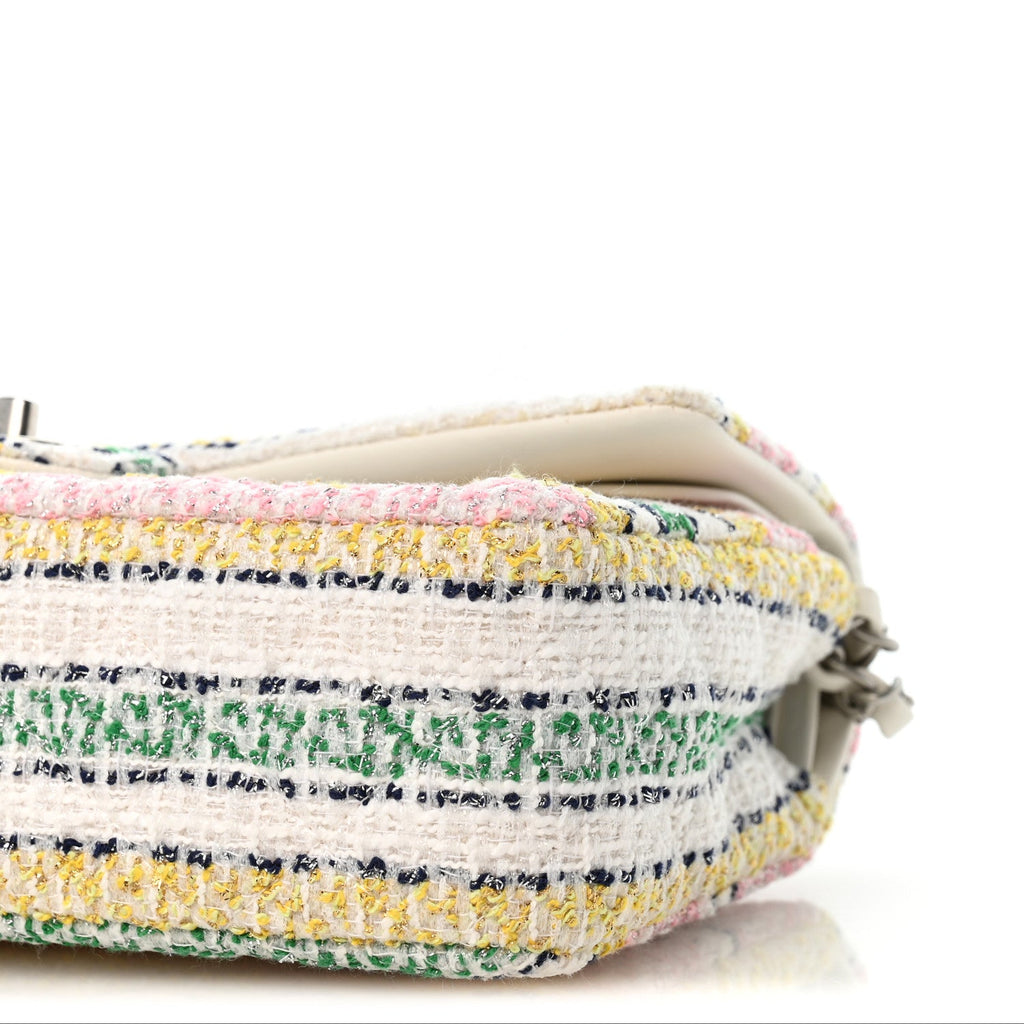 Tweed Quilted Medium Double Flap Yellow White Ochre wholesalehk.shop