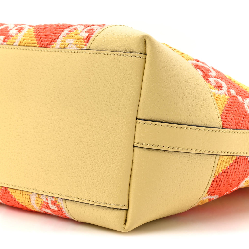 Straw Textured Dollar Calfskin Cancun Medium Ophidia Shopping Tote Orange Yellow wholesalehk.shop