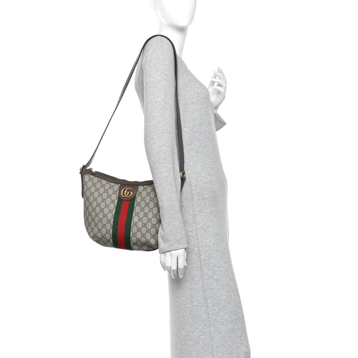 GG Supreme Monogram Web Small Ophidia Half Moon Hobo Brown wholesalehk.shop