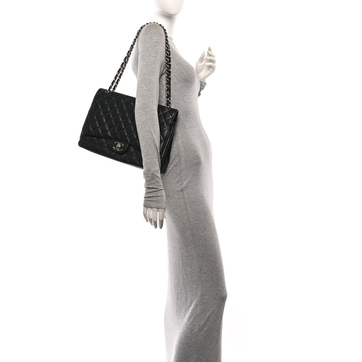 Caviar Quilted Maxi Double Flap Black wholesalehk.shop
