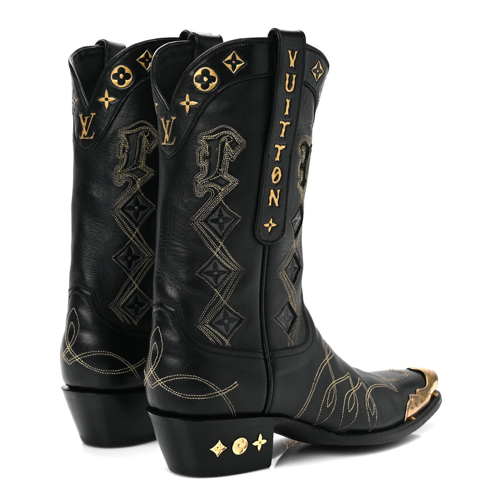 Calfskin LV Texan Mens Rider Boots 7.5 Black Gold £¨ Direct shipment via from wholesalehk.shop