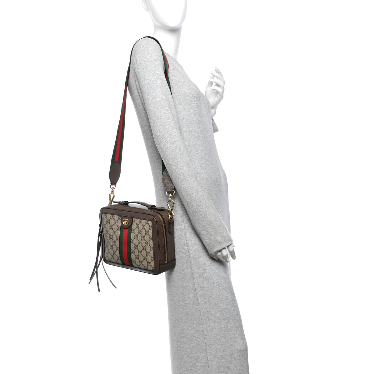 GG Supreme Monogram Web Small Ophidia Top Handle Shoulder Bag Brown wholesalehk.shop