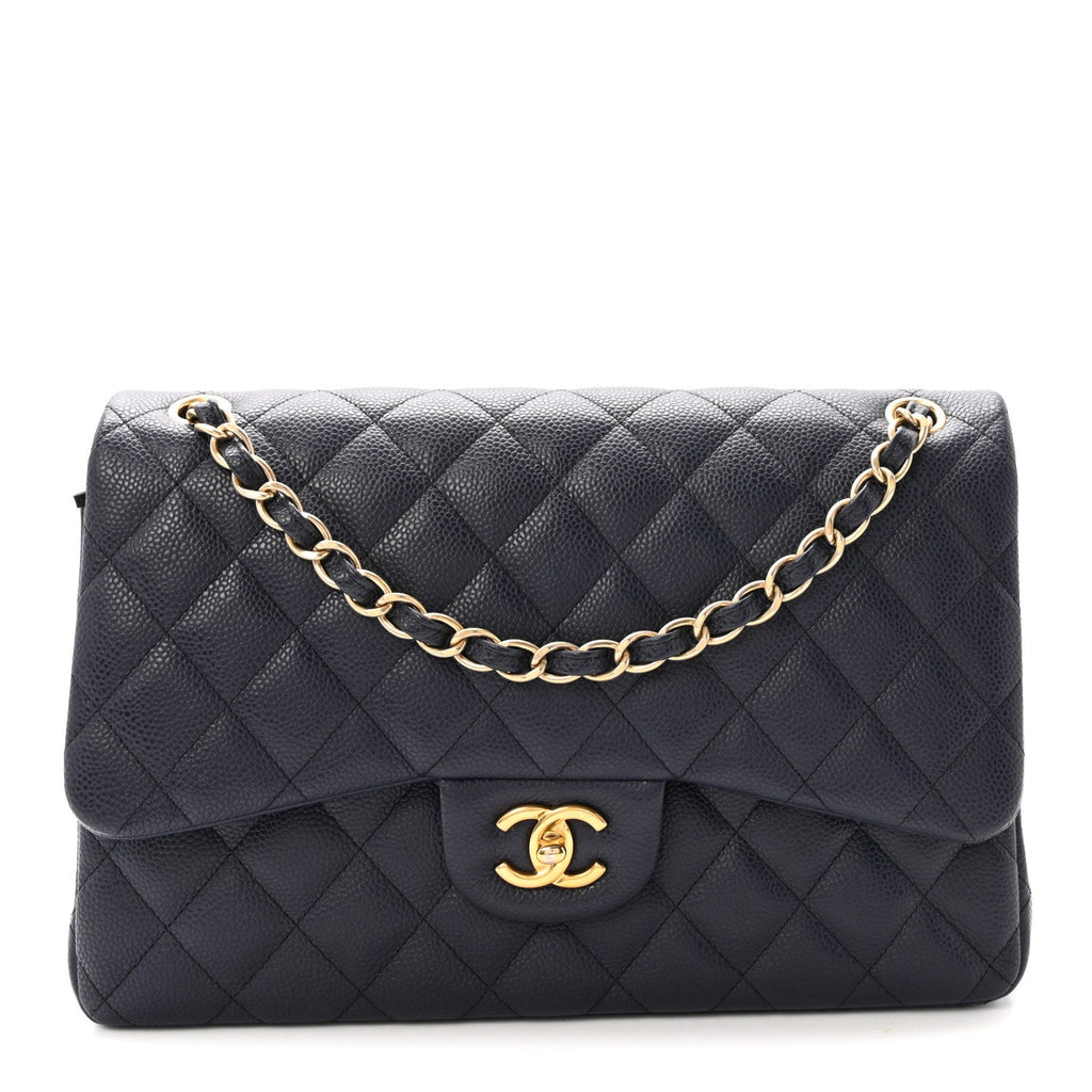 Caviar Quilted Jumbo Double Flap Navy Blue wholesalehk.shop