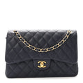 Caviar Quilted Jumbo Double Flap Navy Blue wholesalehk.shop
