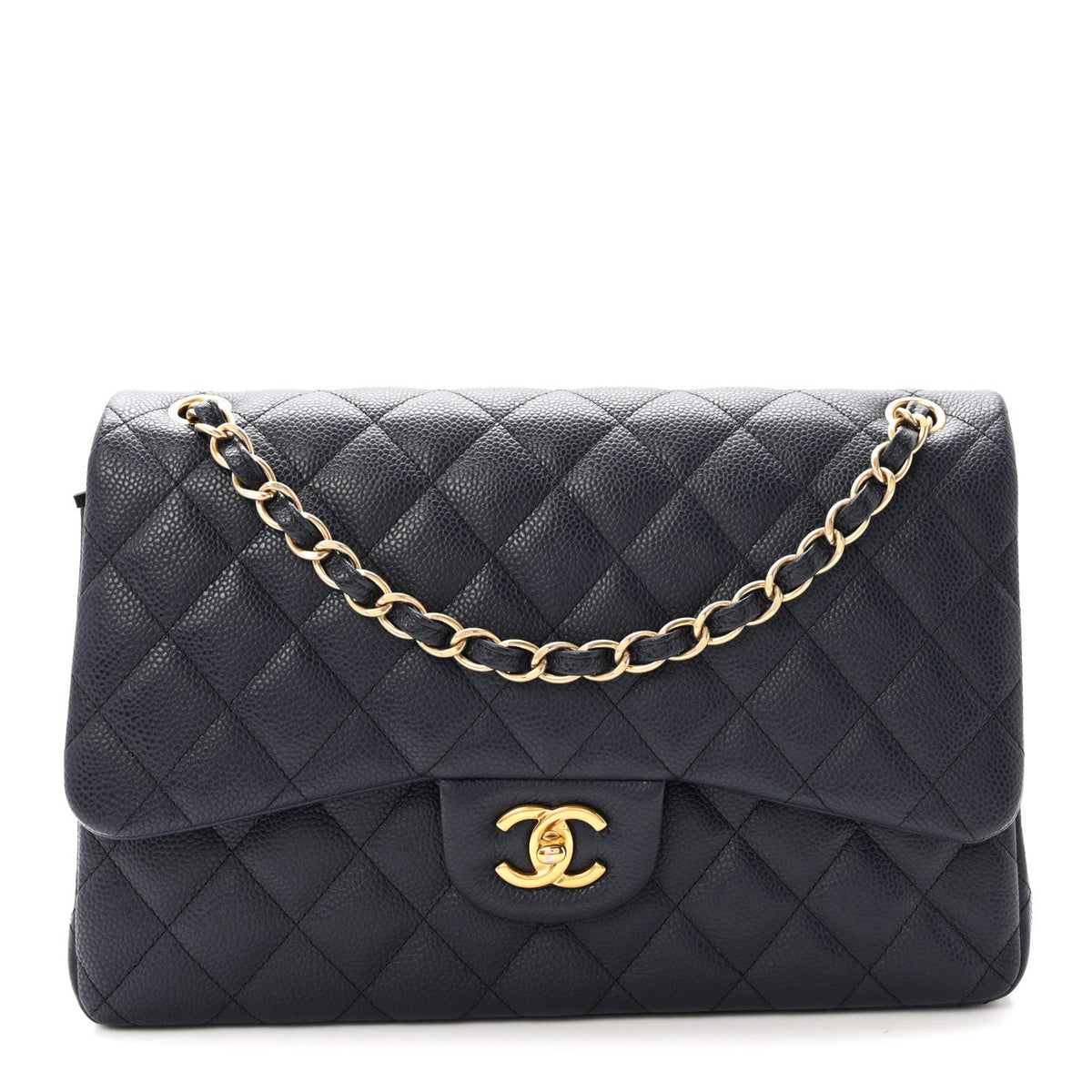 Caviar Quilted Jumbo Double Flap Navy Blue wholesalehk.shop