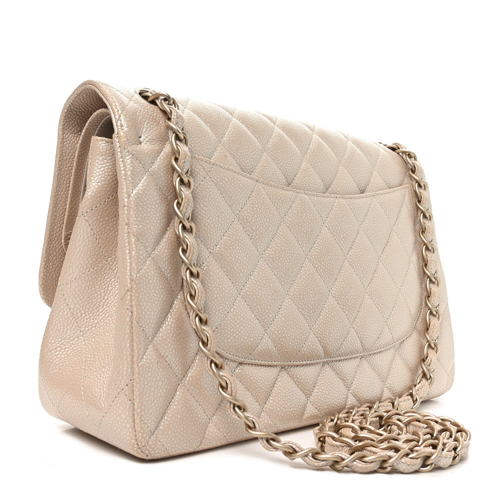 Iridescent Caviar Quilted Jumbo Double Flap Beige wholesalehk.shop