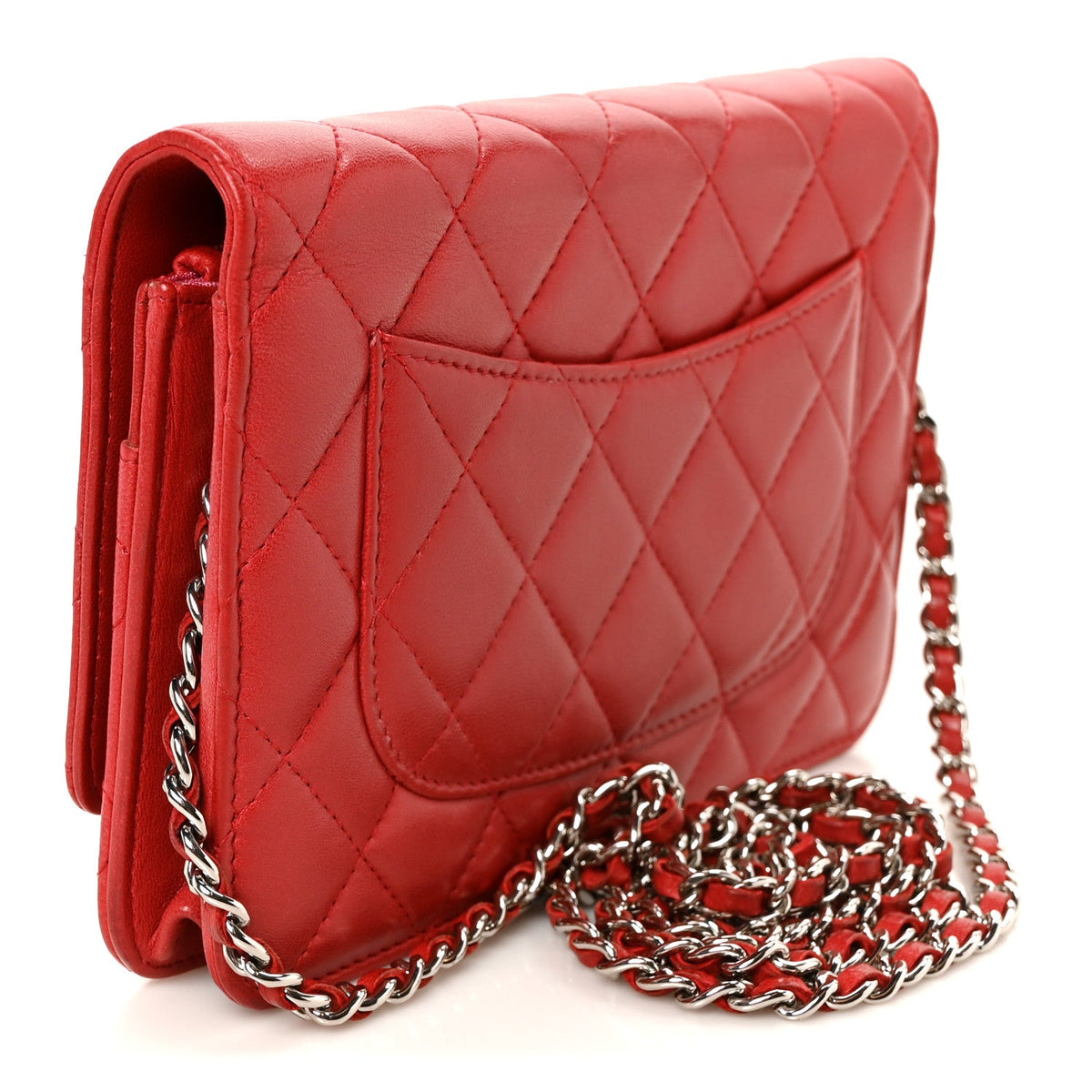 Lambskin Quilted Wallet On Chain WOC Red Pink wholesalehk.shop