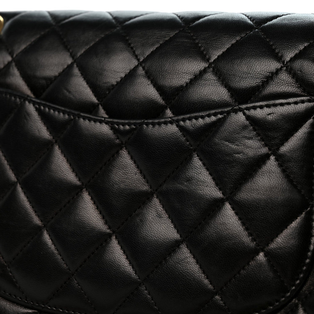 Lambskin Quilted Medium Double Flap Black wholesalehk.shop