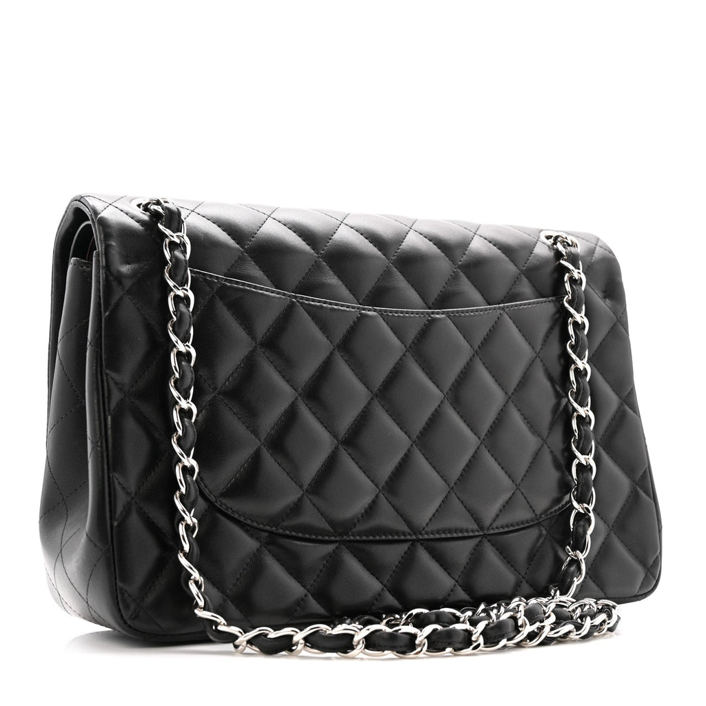 Lambskin Quilted Jumbo Double Flap Black wholesalehk.shop