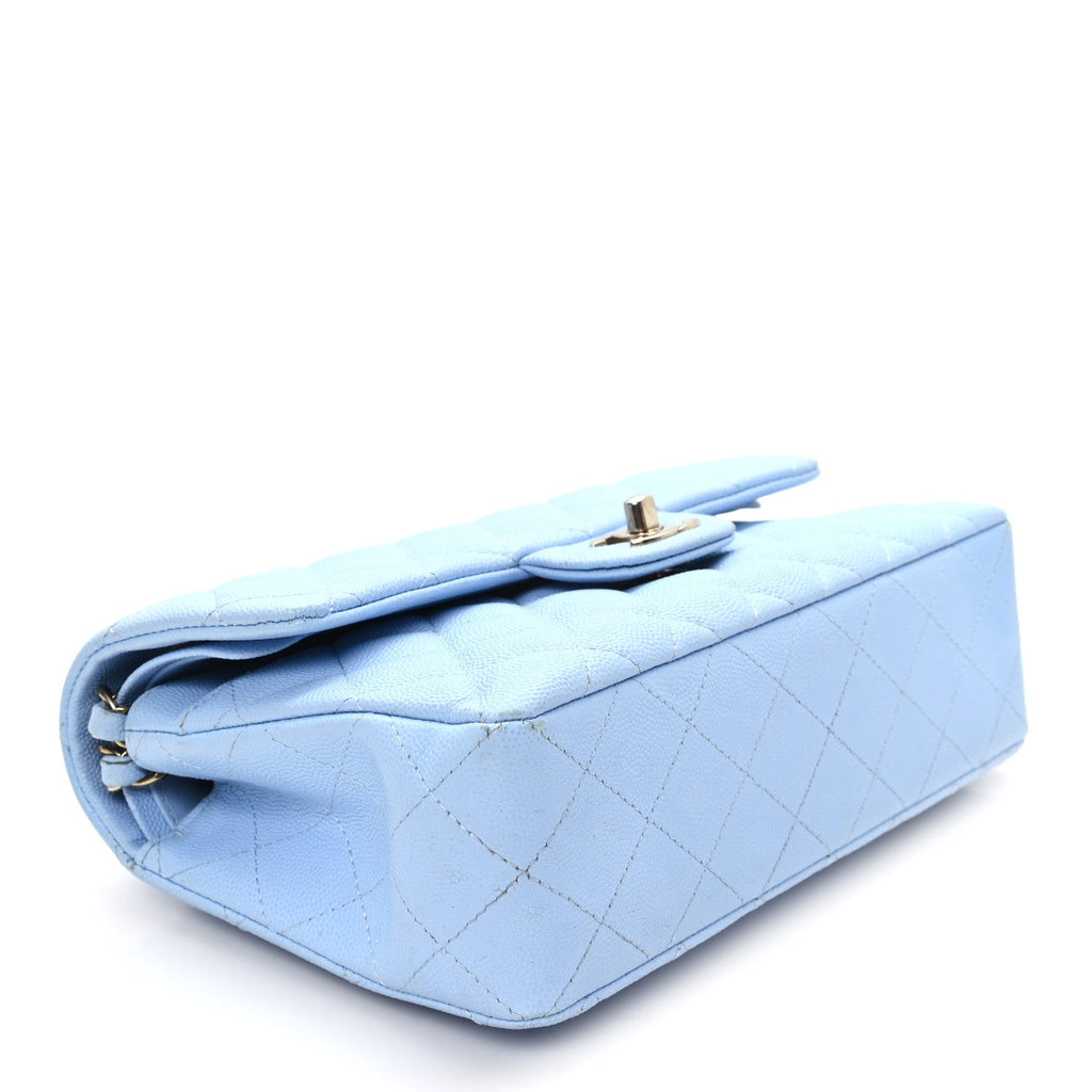 Caviar Quilted Small Double Flap Light Blue wholesalehk.shop