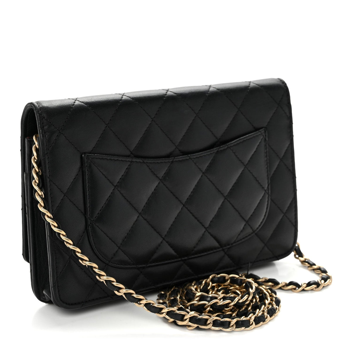 Lambskin Quilted Wallet On Chain WOC Black wholesalehk.shop