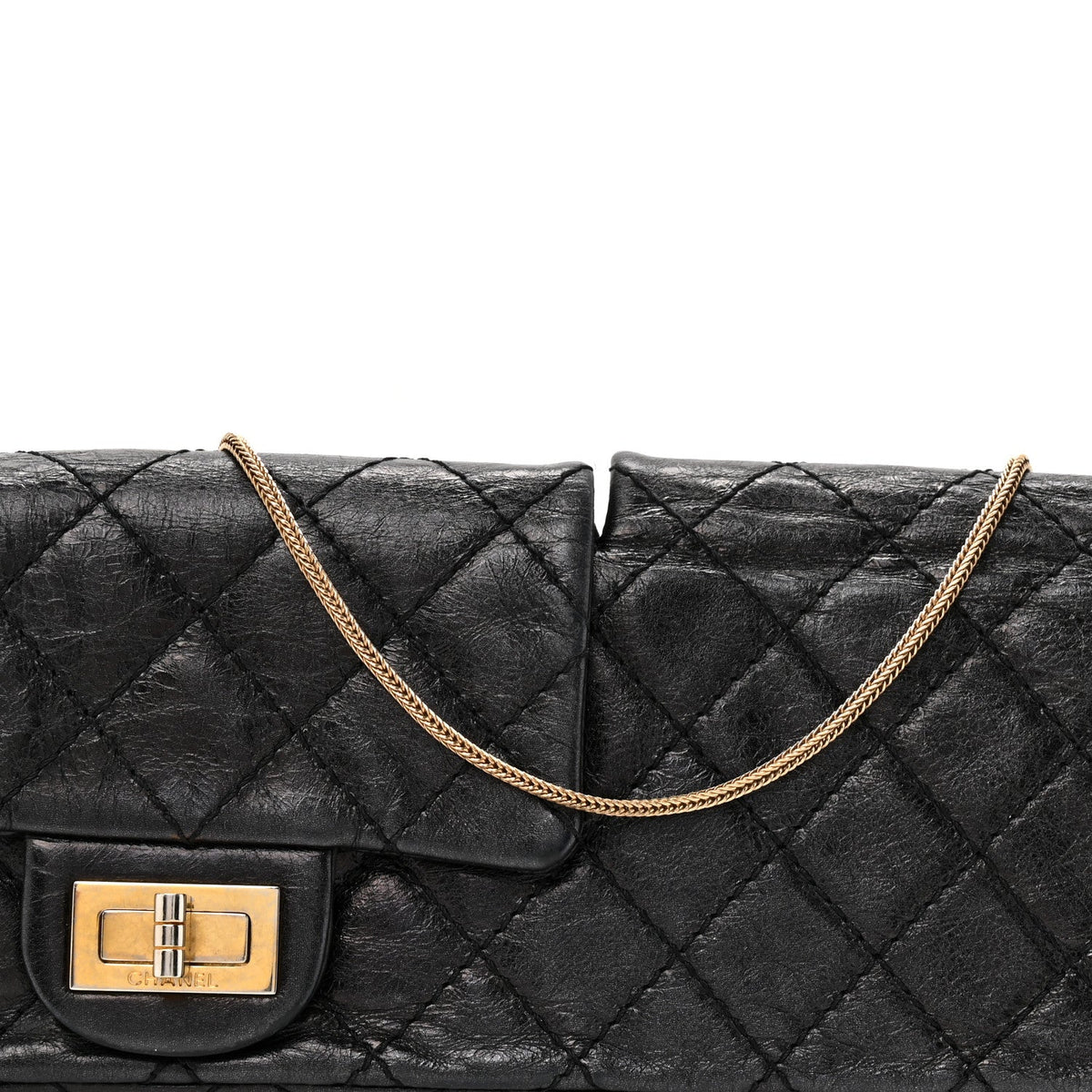 Glazed Calfskin Quilted Reissue Double Flap Clutch Black wholesalehk.shop
