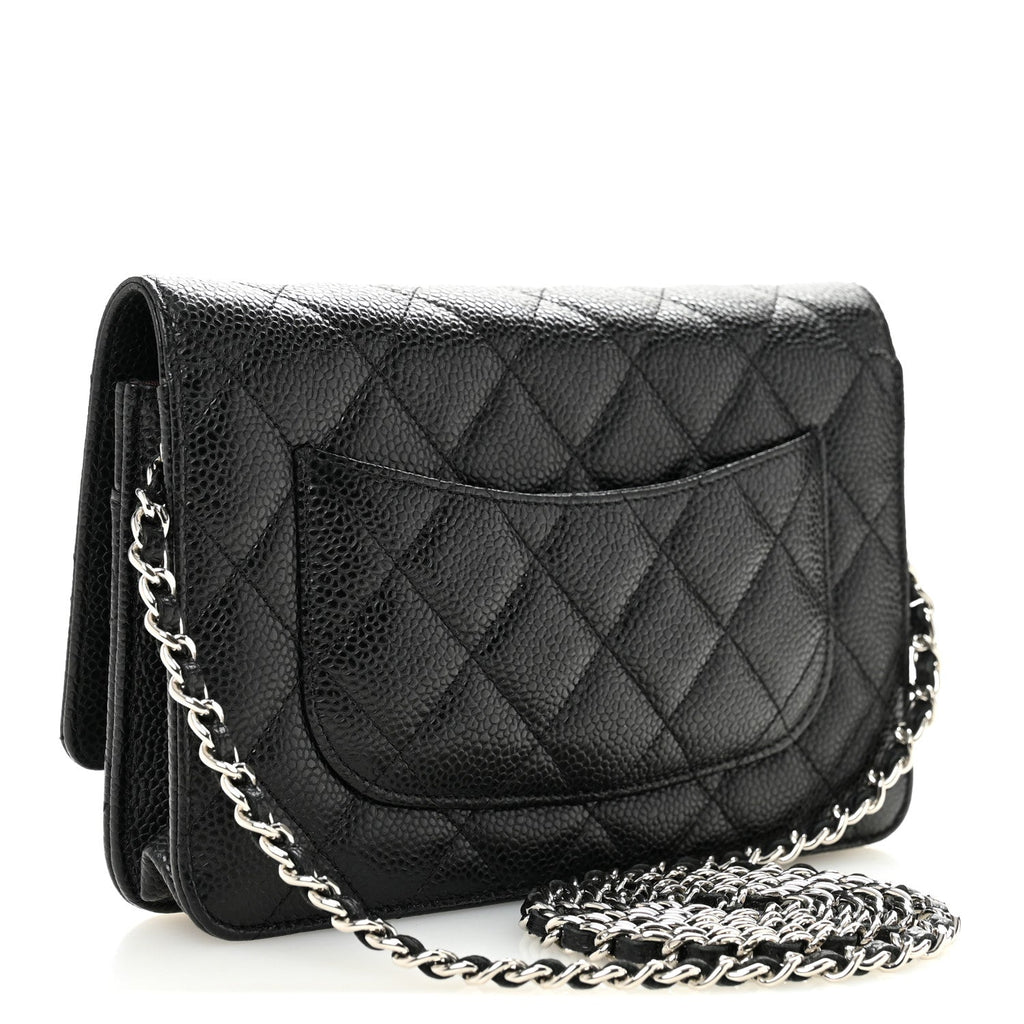Caviar Quilted Wallet on Chain WOC Black wholesalehk.shop