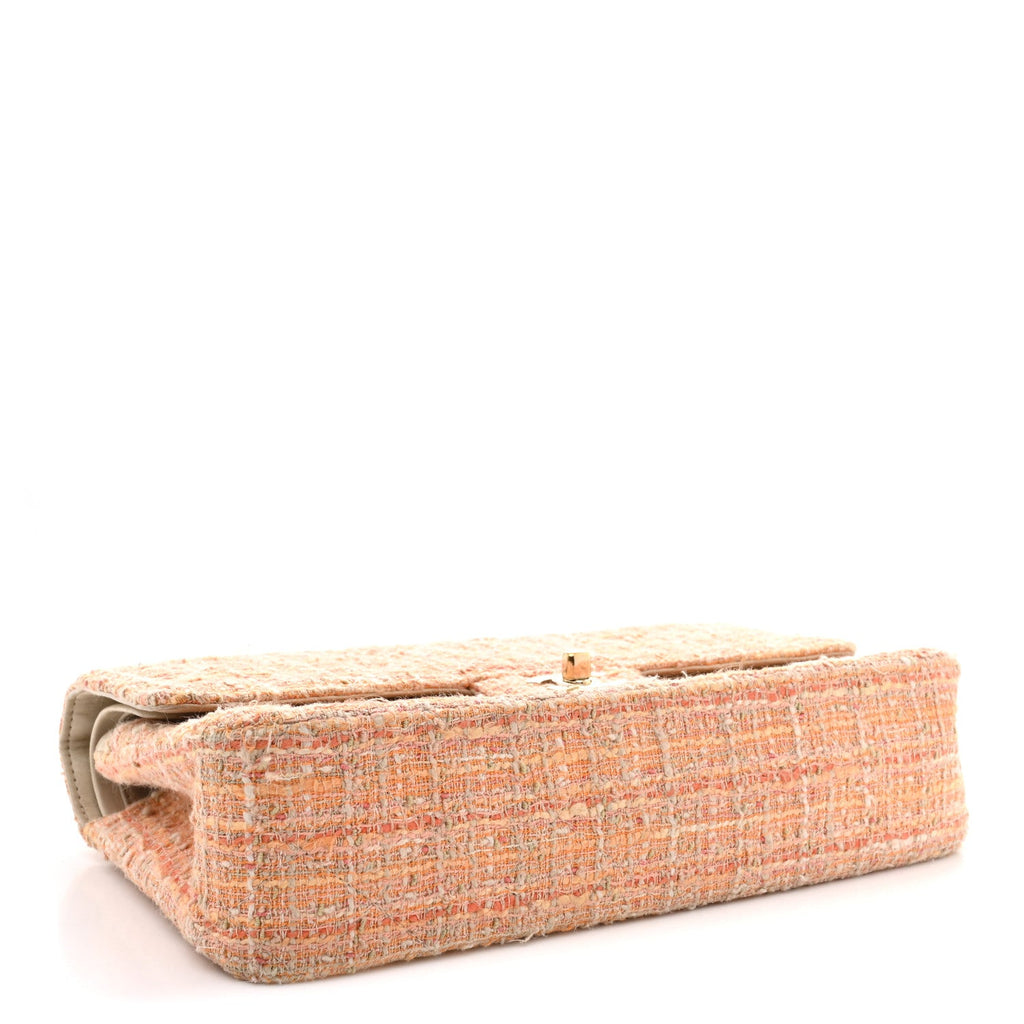 Tweed Quilted Medium Double Flap Orange Beige Multicolor wholesalehk.shop