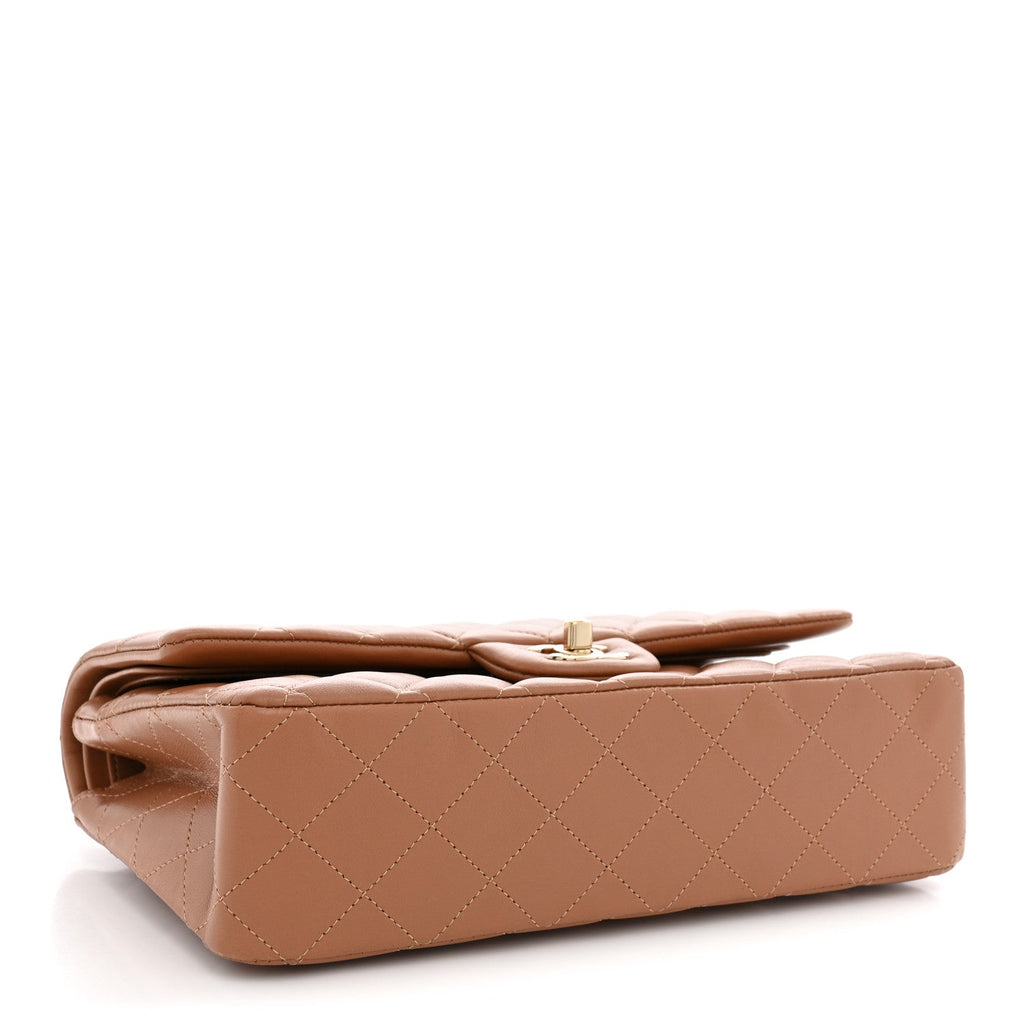 Lambskin Quilted Medium Double Flap Brown wholesalehk.shop