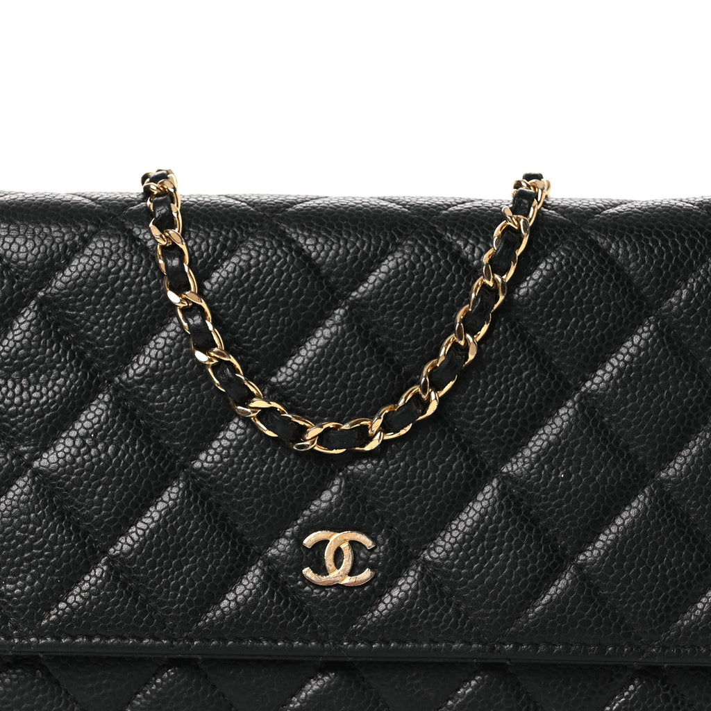 Caviar Quilted Wallet on Chain WOC Black wholesalehk.shop