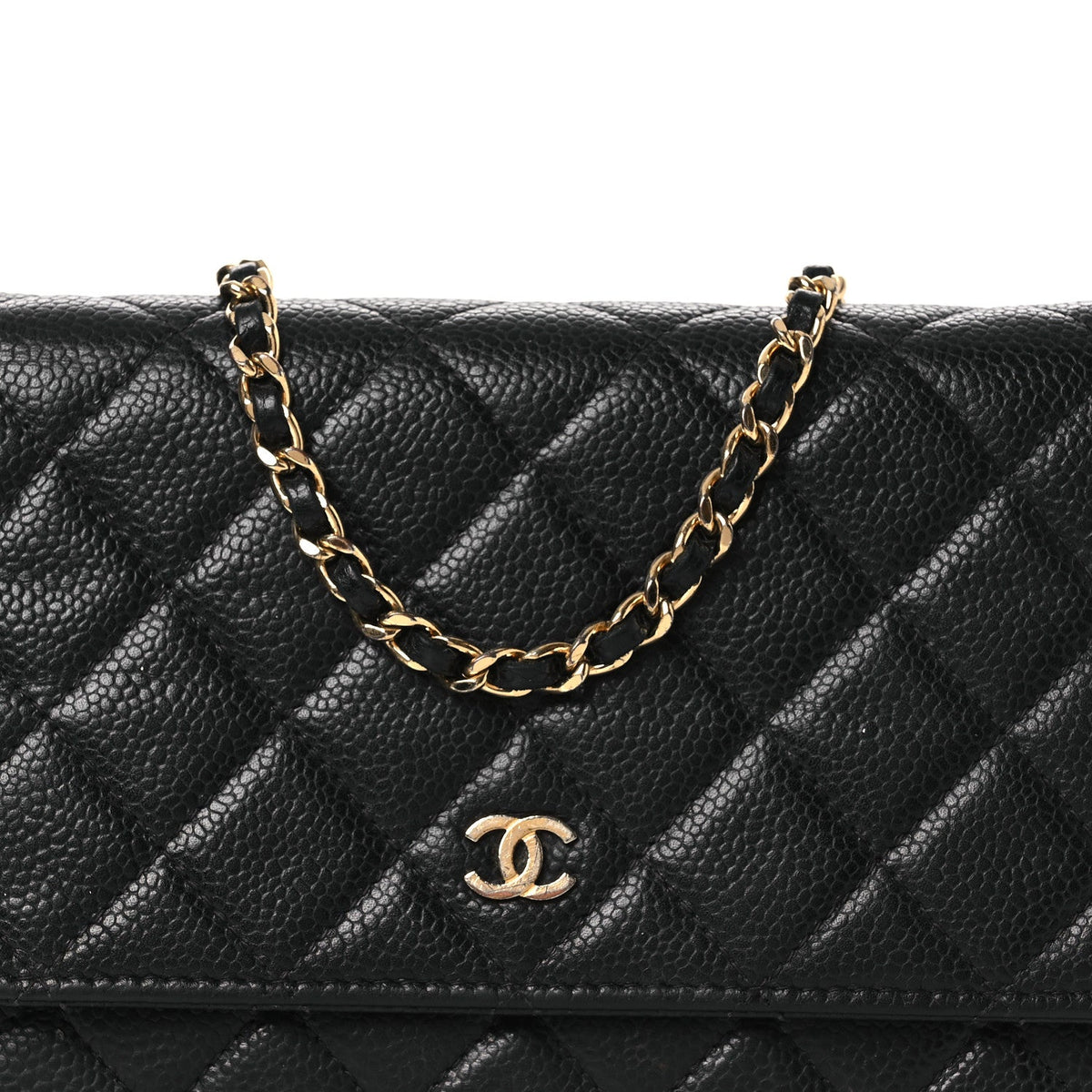 Caviar Quilted Wallet on Chain WOC Black wholesalehk.shop