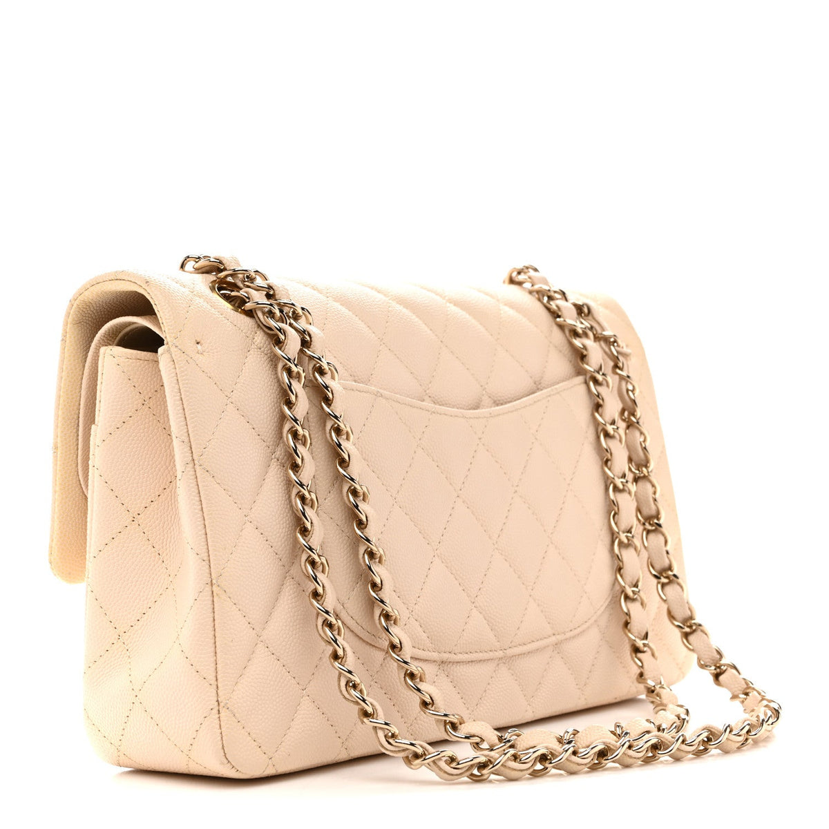 Caviar Quilted Medium Double Flap Light Beige wholesalehk.shop