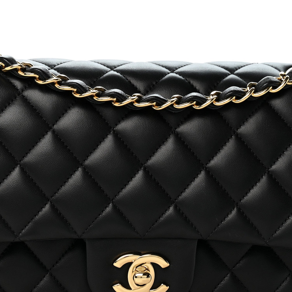 Lambskin Quilted Medium Double Flap Black wholesalehk.shop