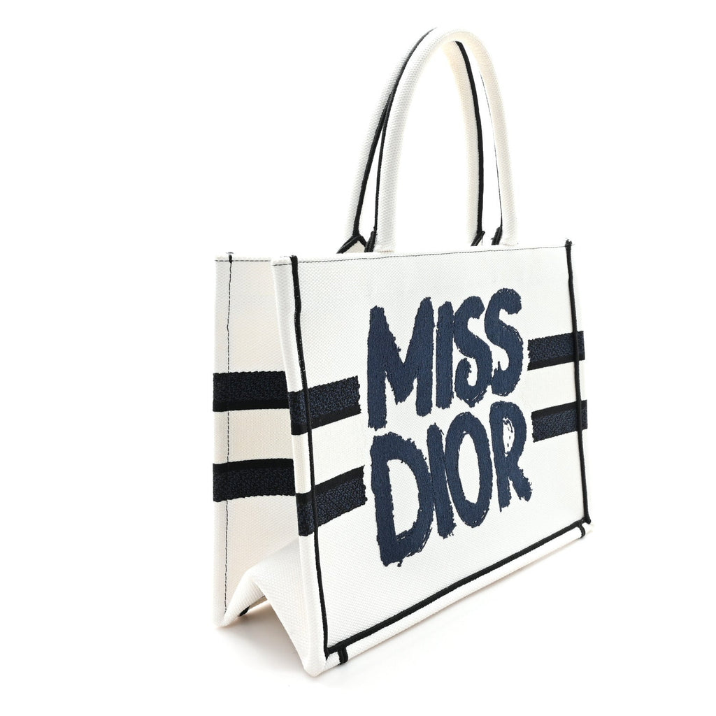 Canvas Embroidered Medium Miss Dior Graffiti Book Tote Navy White £¨ Direct shipment via from wholesalehk.shop