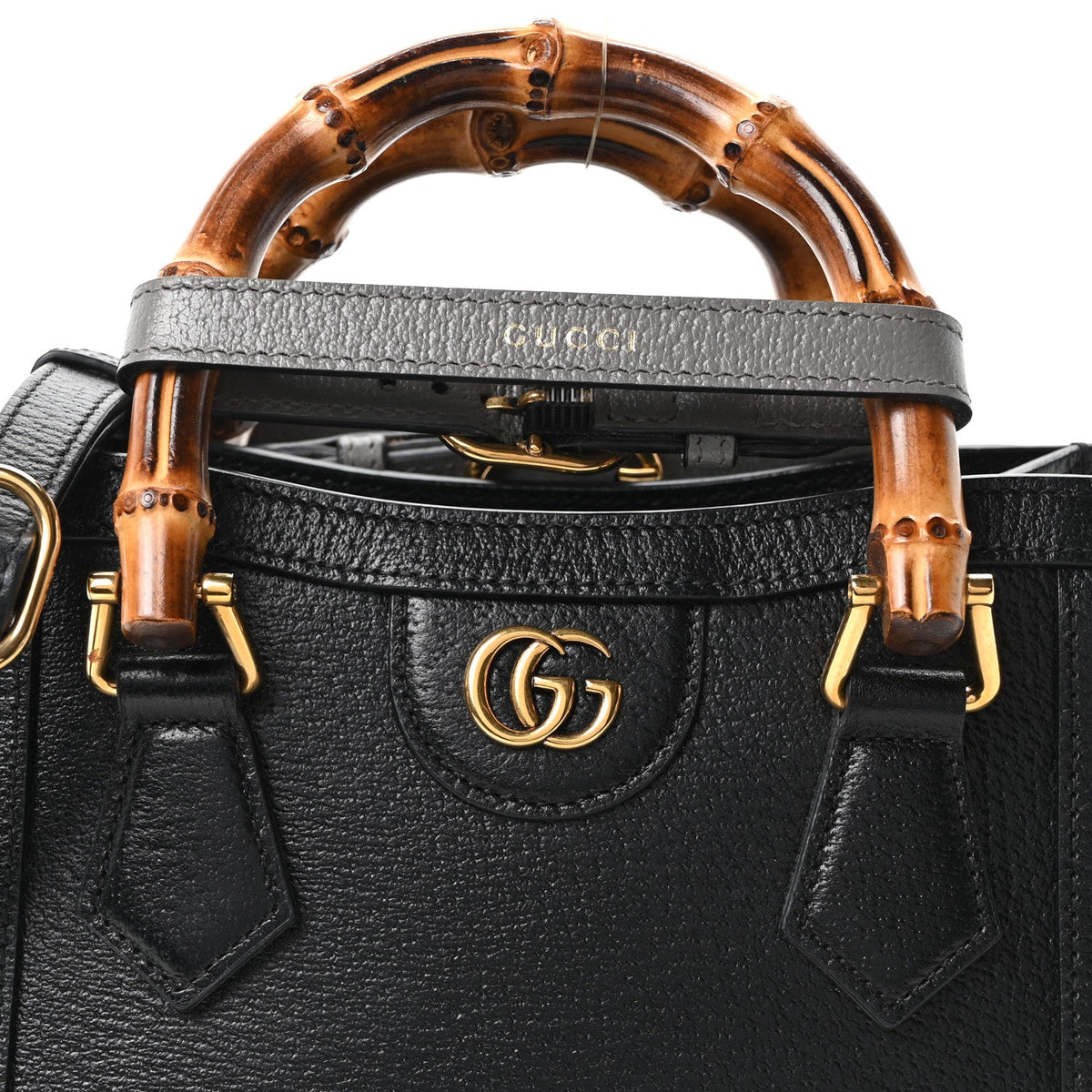 Textured Dollar Calfskin Web Mini Diana Tote Bag Black Dusty Grey wholesalehk.shop