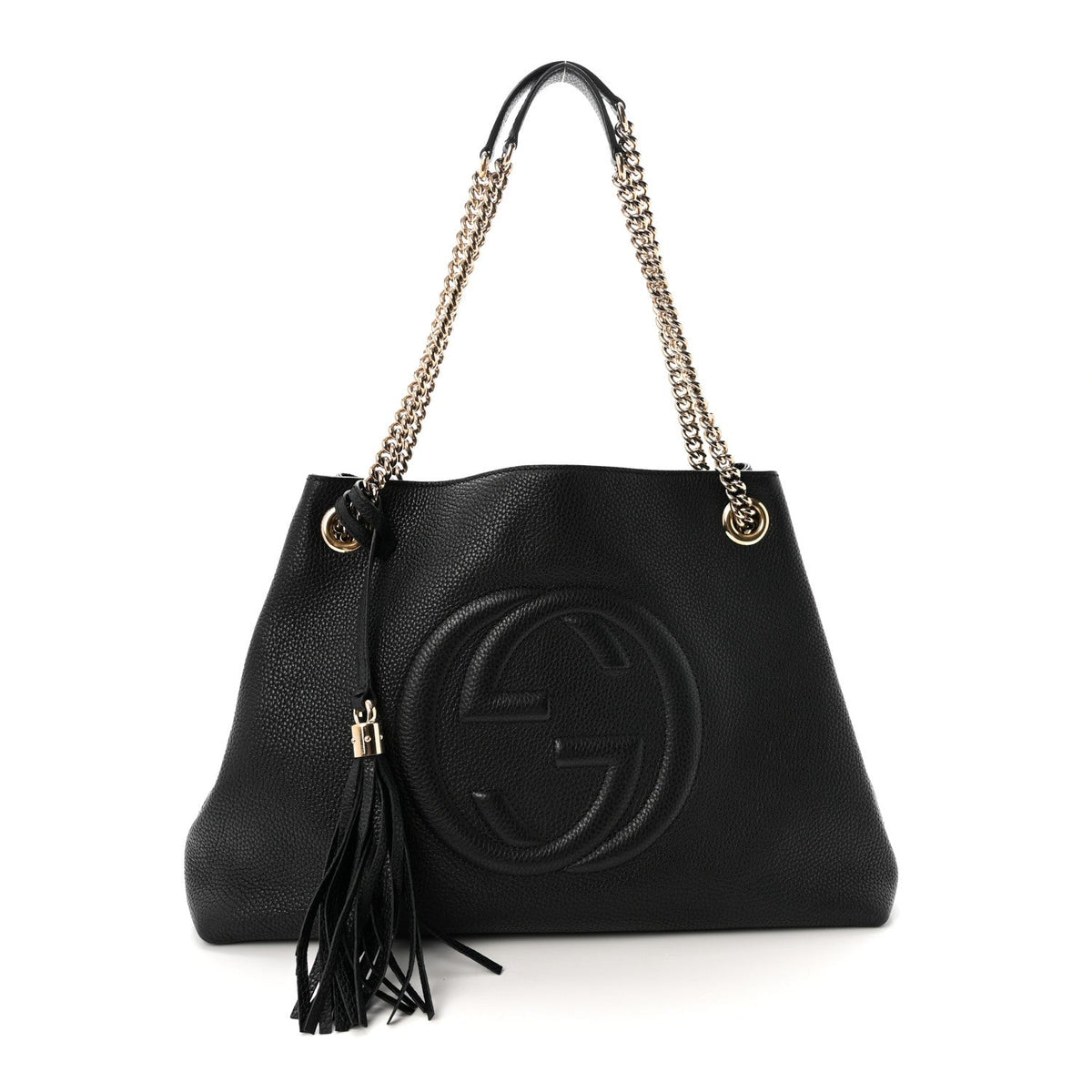 Pebbled Calfskin Medium Soho Chain Shoulder Bag Black wholesalehk.shop