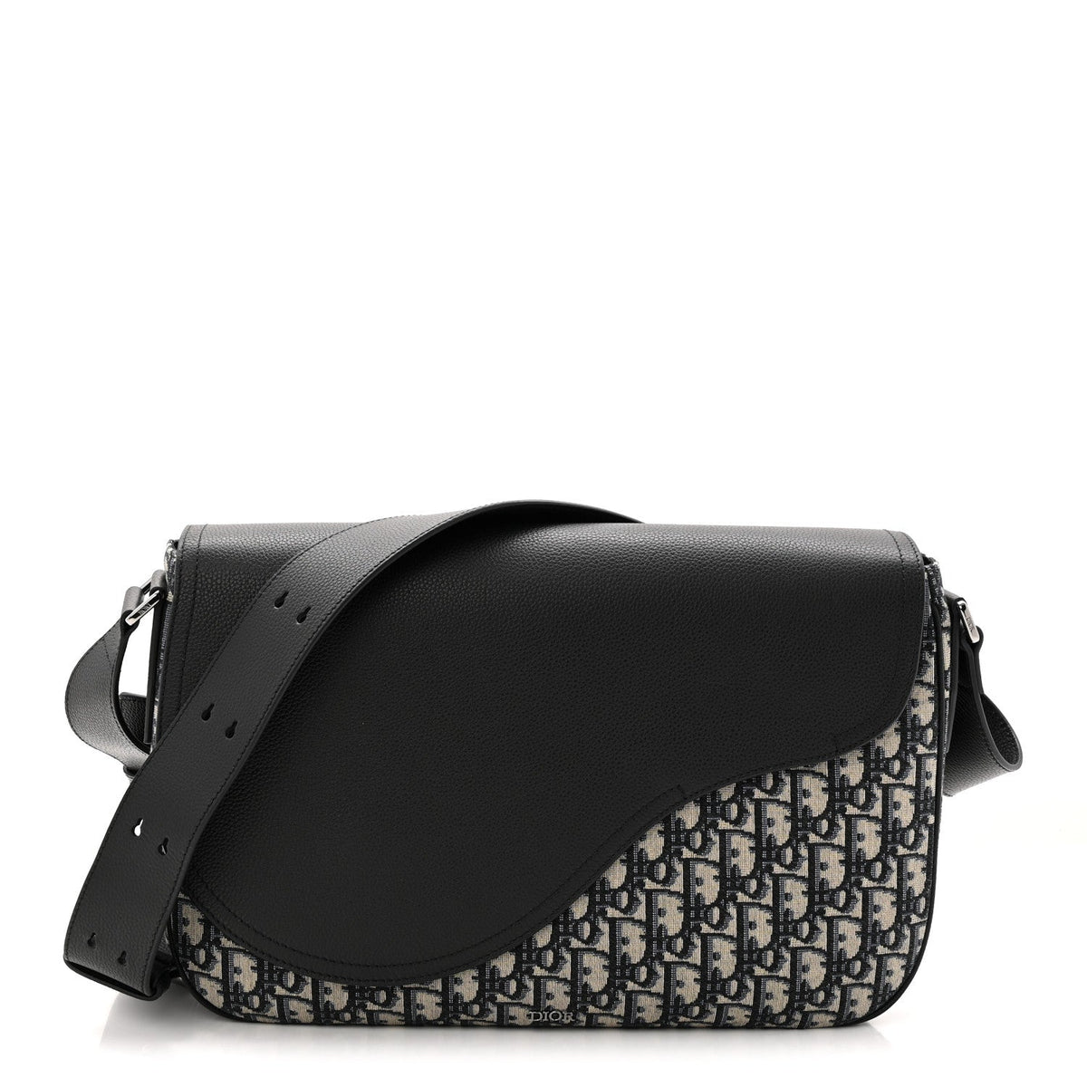 Grained Calfskin Oblique Saddle Messenger Black wholesalehk.shop