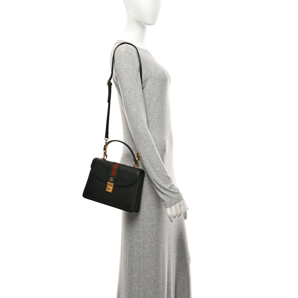 Textured Dollar Calfskin Web Small Ophidia Padlock Top Handle Bag Black £¨ Direct shipment via from wholesalehk.shop