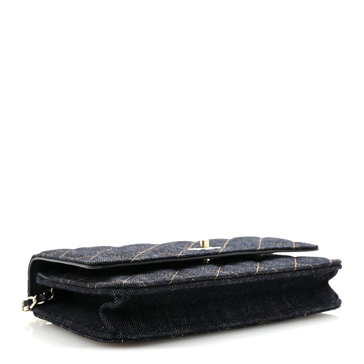 Denim Quilted CC Turnlock Wallet On Chain WOC Dark Blue Orange wholesalehk.shop