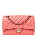 Iridescent Lambskin Quilted Medium Double Flap Pink wholesalehk.shop