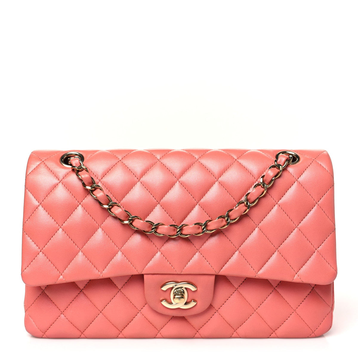 Iridescent Lambskin Quilted Medium Double Flap Pink wholesalehk.shop