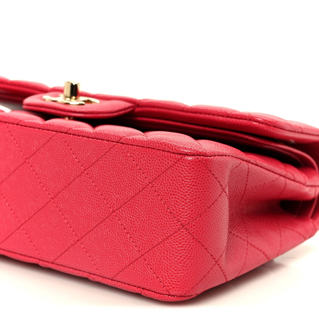 Caviar Quilted Small Double Flap Dark Pink wholesalehk.shop