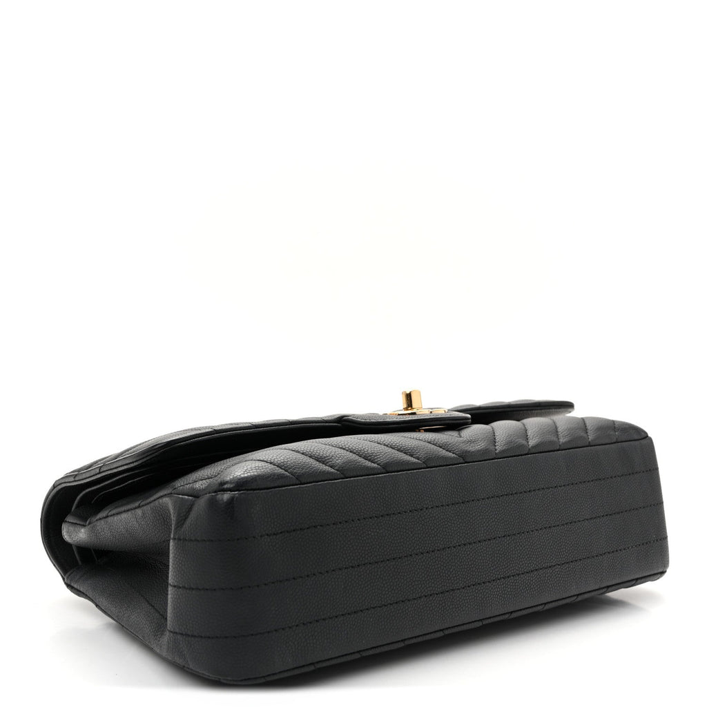 Matte Caviar Chevron Quilted Medium Double Flap Black wholesalehk.shop