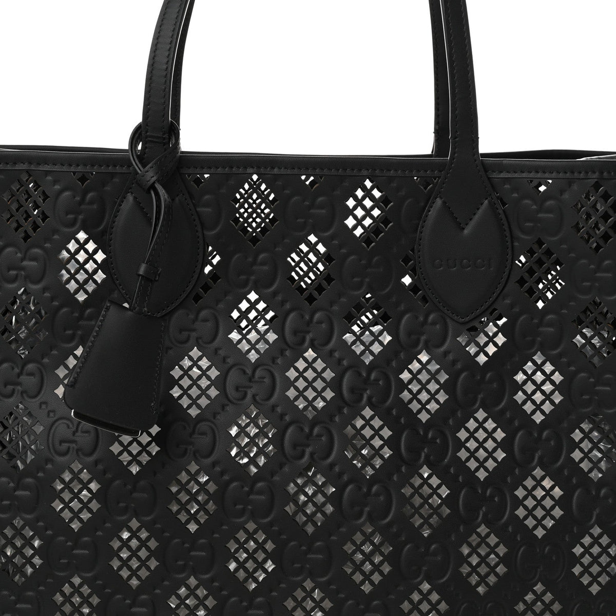 Calfskin GG Monogram Diamond Cut Medium Ophidia Tote Bag Black wholesalehk.shop