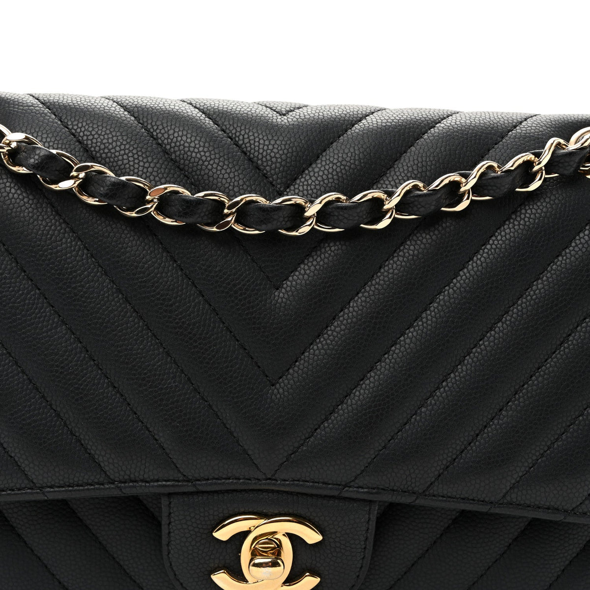 Matte Caviar Chevron Quilted Medium Double Flap Black wholesalehk.shop