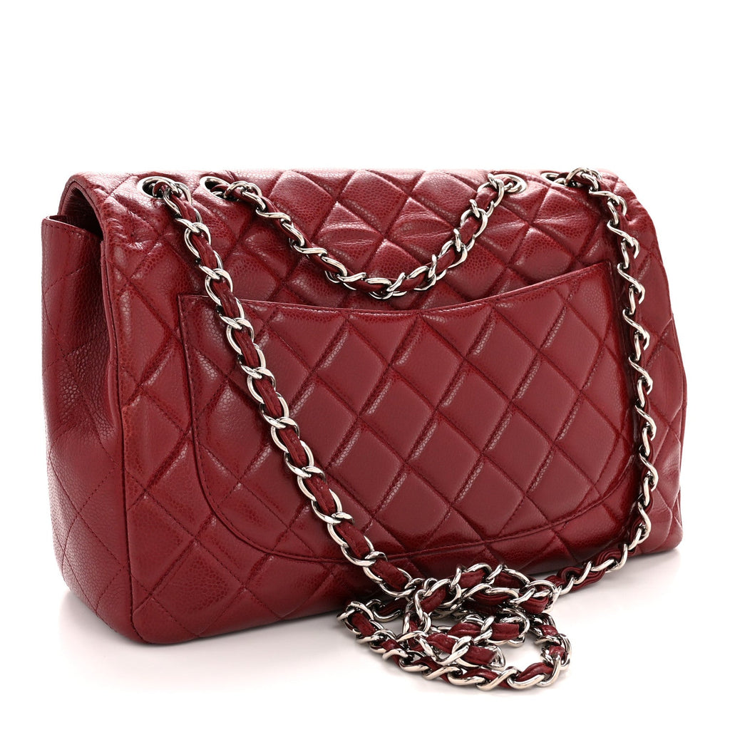 Caviar Quilted Jumbo Double Flap Dark Red wholesalehk.shop
