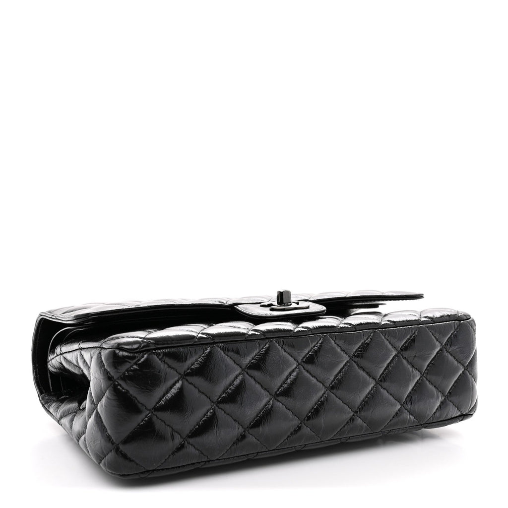 Shiny Crumpled Calfskin Quilted Medium Double Flap So Black wholesalehk.shop