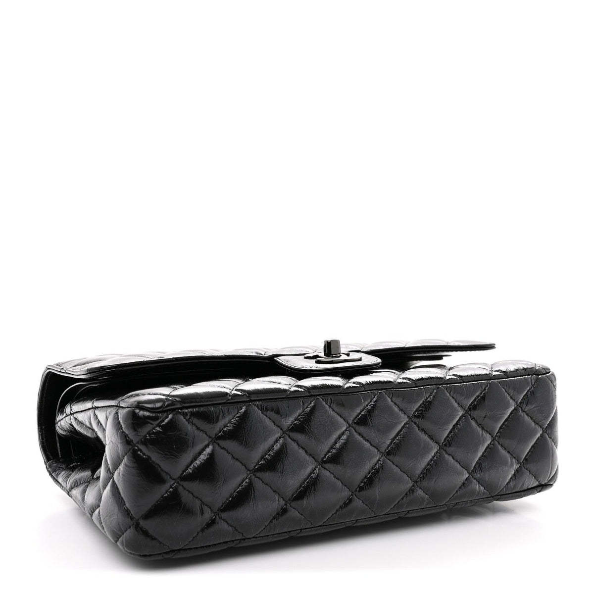 Shiny Crumpled Calfskin Quilted Medium Double Flap So Black wholesalehk.shop