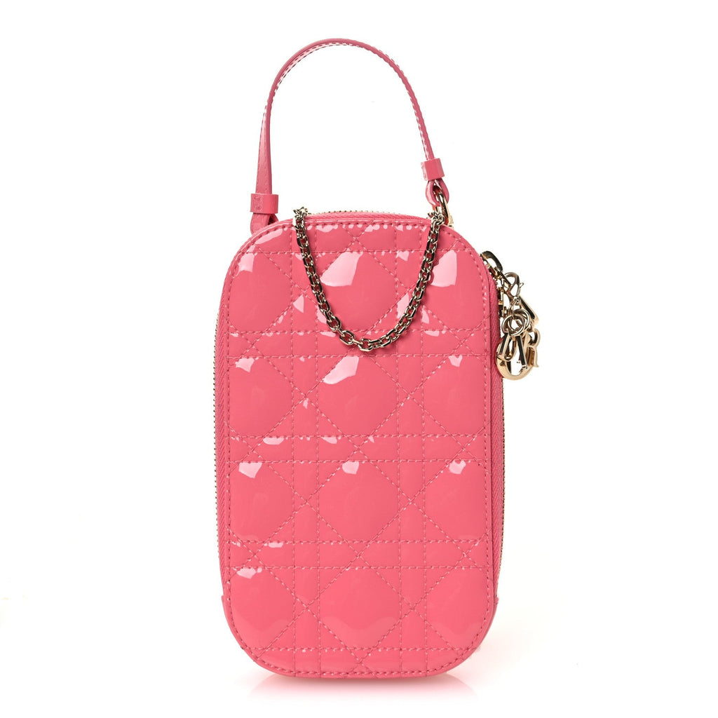 Patent Cannage Lady Dior Phone Holder Pink wholesalehk.shop
