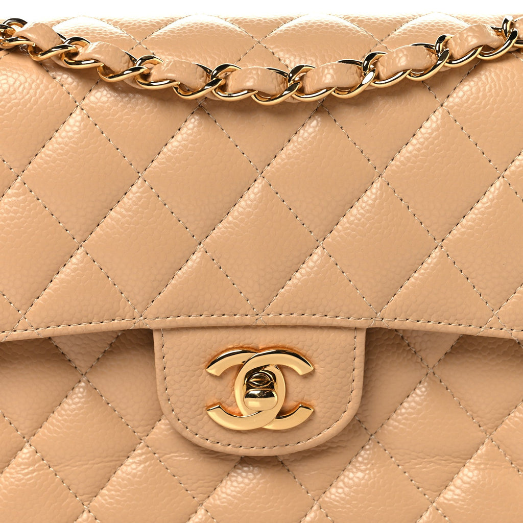 Caviar Quilted Small Double Flap Beige wholesalehk.shop