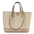 GG Supreme Monogram Textured Dollar Calfskin Small Ophidia Shoulder Tote Bag Beige Mystic White Oatmeal wholesalehk.shop