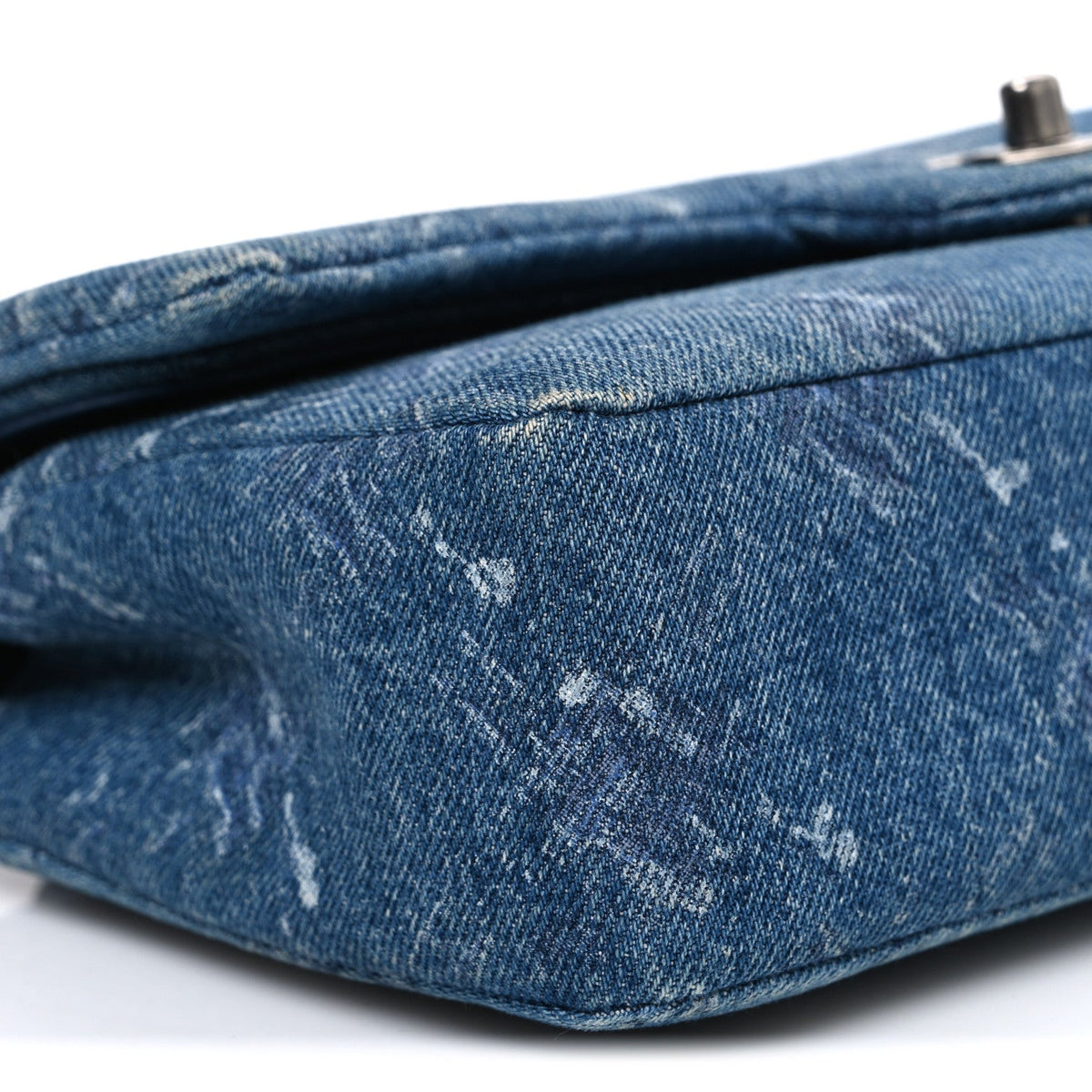 Denim Bleached Chain Medium Double Flap Blue wholesalehk.shop