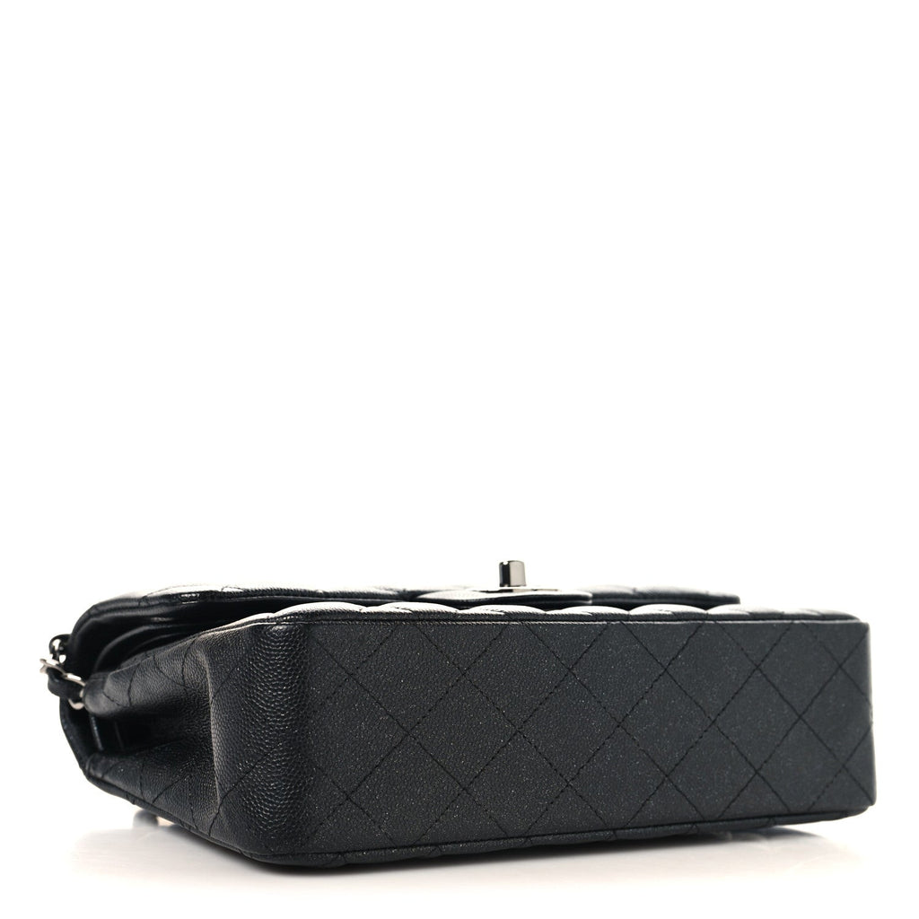 Iridescent Caviar Quilted Small Double Flap Black wholesalehk.shop