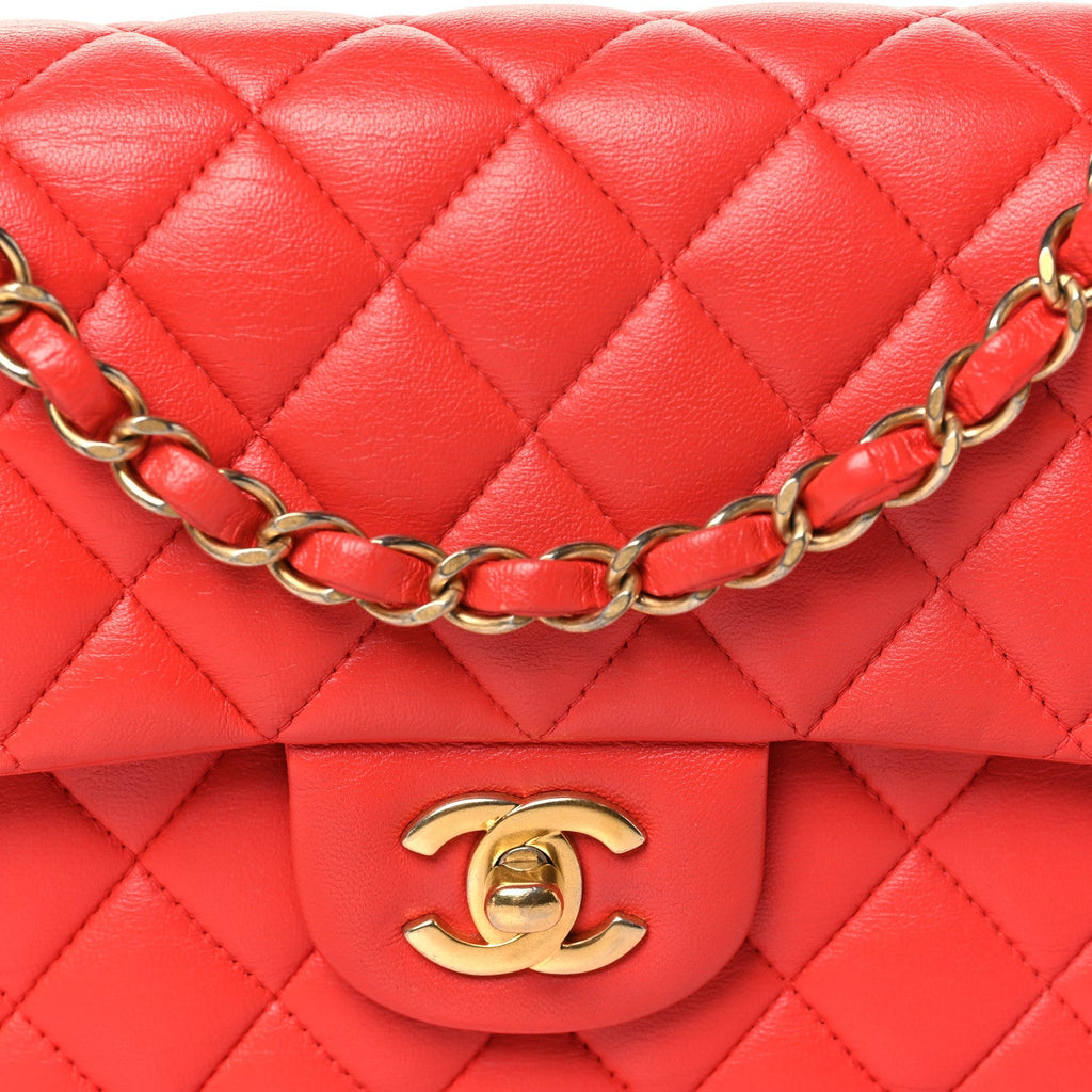 Lambskin Quilted Small Double Flap Red wholesalehk.shop