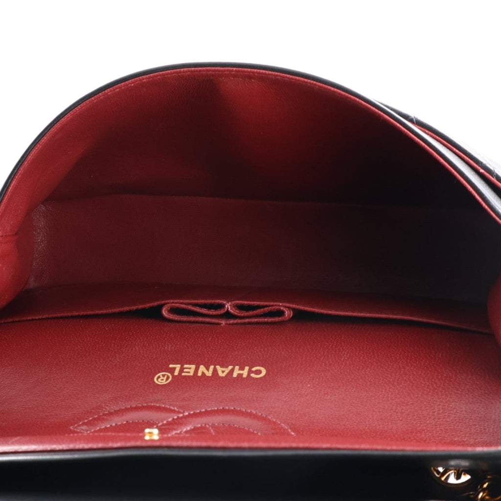 Lambskin Quilted Medium Double Flap Black wholesalehk.shop