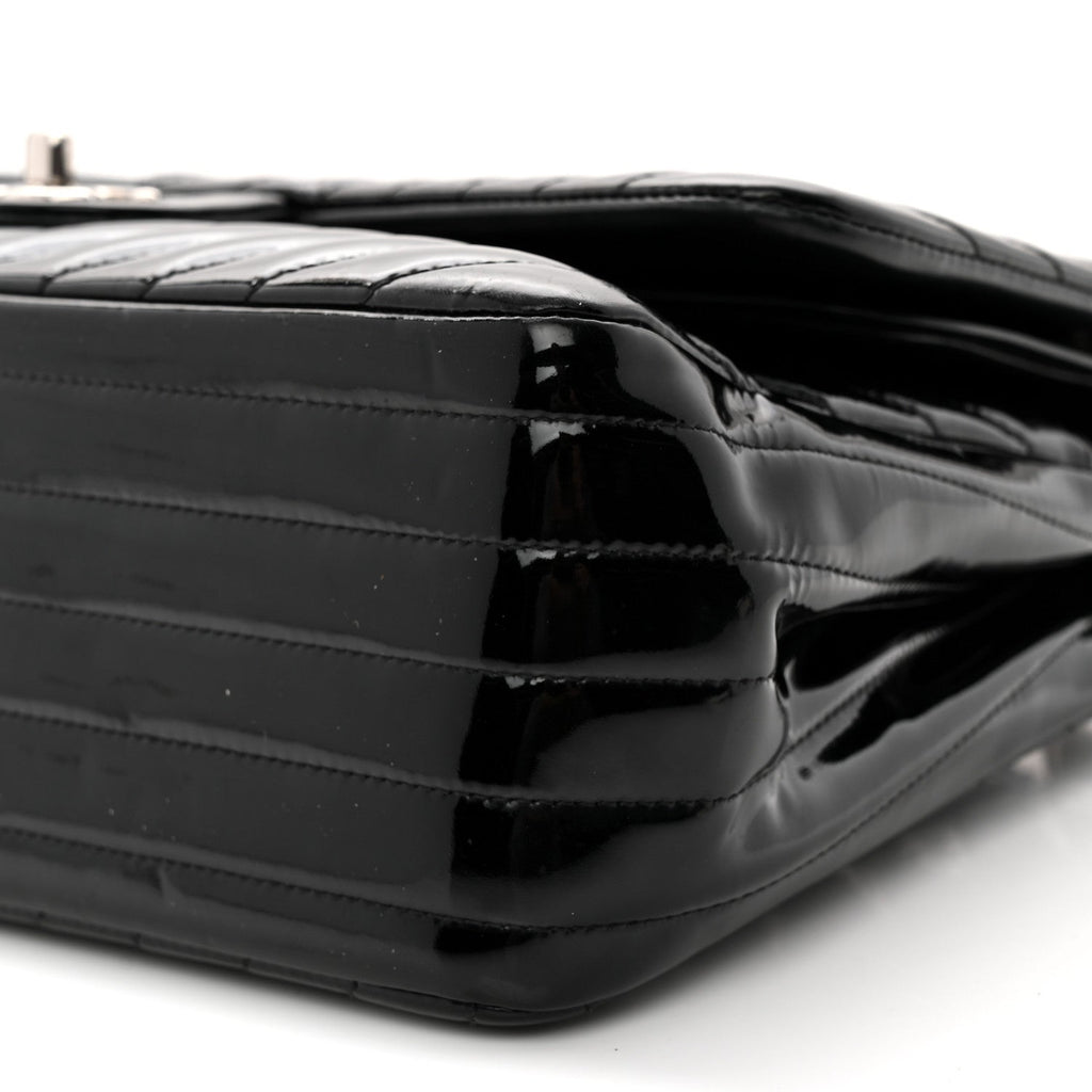 Patent Chevron Quilted Jumbo Double Flap Black wholesalehk.shop