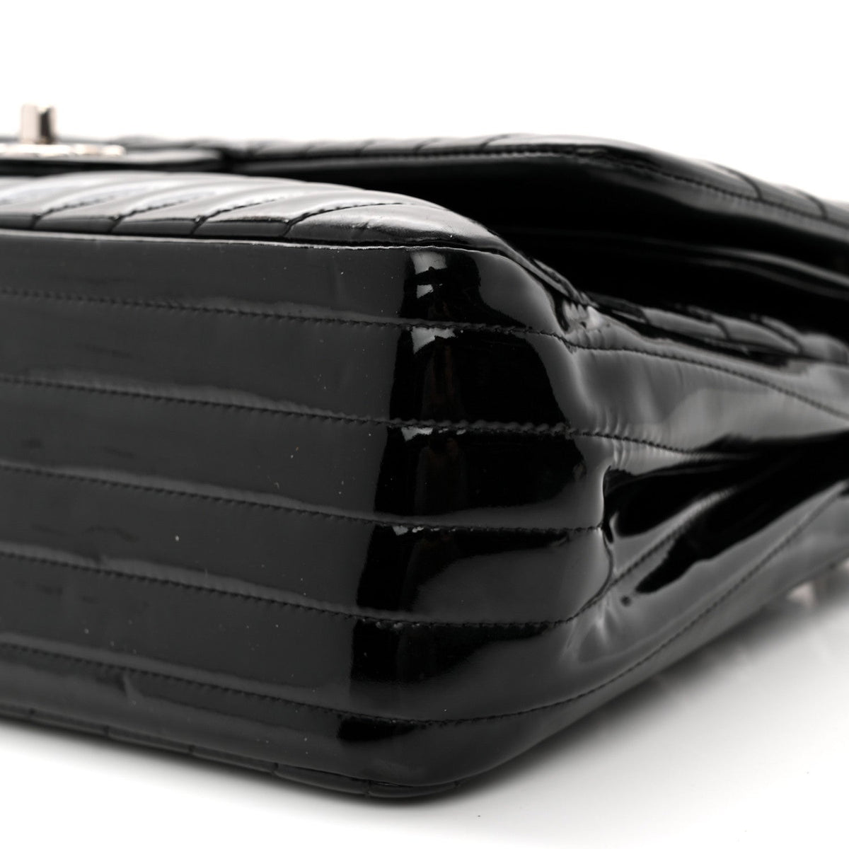 Patent Chevron Quilted Jumbo Double Flap Black wholesalehk.shop